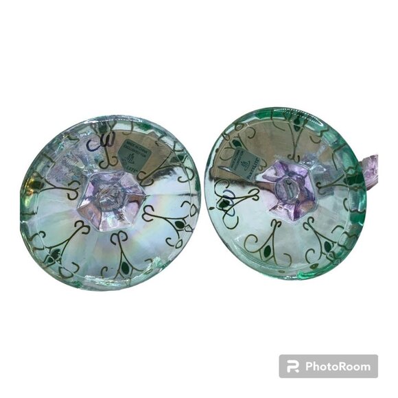 PartyLite "Mardi Gras" Iridescent Glass Jewel Gold Trim Candle Holder - Retired - Picture 3 of 5